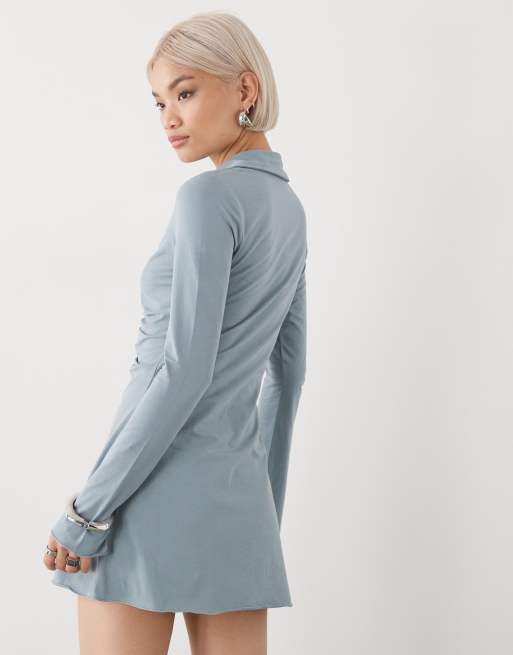 Monki ruched front long sleeve mini dress in mint