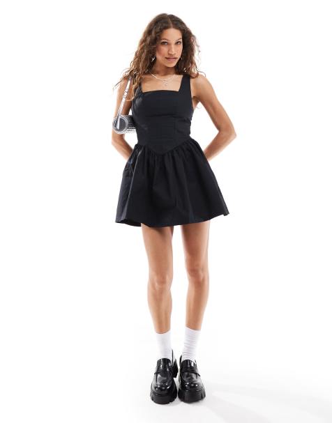 Monki ruched sleeveless mini dress with full hem in black