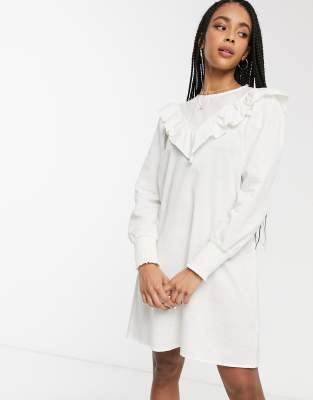 white ruffle smock dress