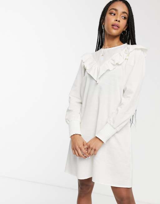 White ruffle 2025 smock dress