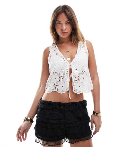 Monki ruffle mini bloomer shorts in black - view 1