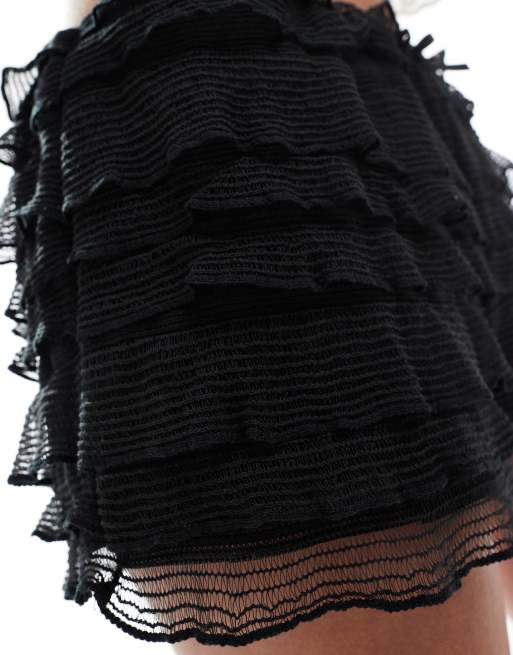 Monki - Mini-short bloomer à volants - Noir