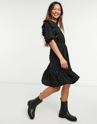 Monki ruffle mini dress in black | ASOS