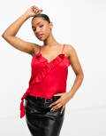 Monki ruffle satin top in red