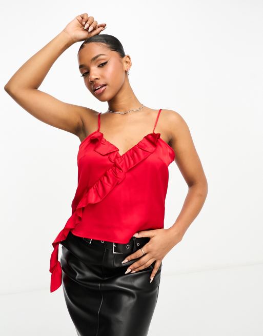 Red satin cowl neck hot sale top