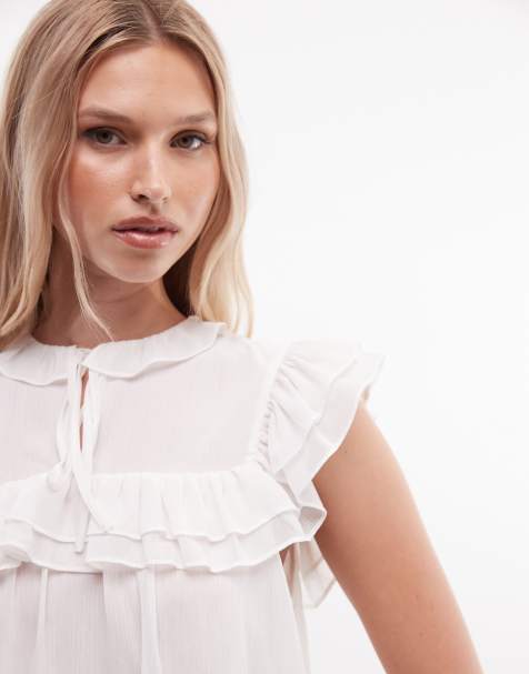 Monki ruffle smock top in off white - view 1