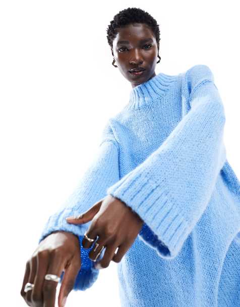Monki - Ruimvallende gebreide mini trui-jurk in blauw - view 1