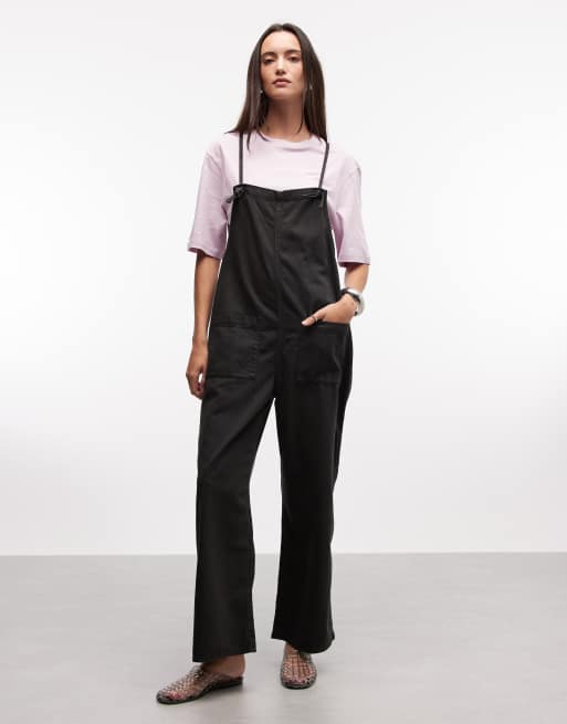 Monki - Ruimvallende jumpsuit van katoen met bandjes in zwart met wassing, 2 van 4