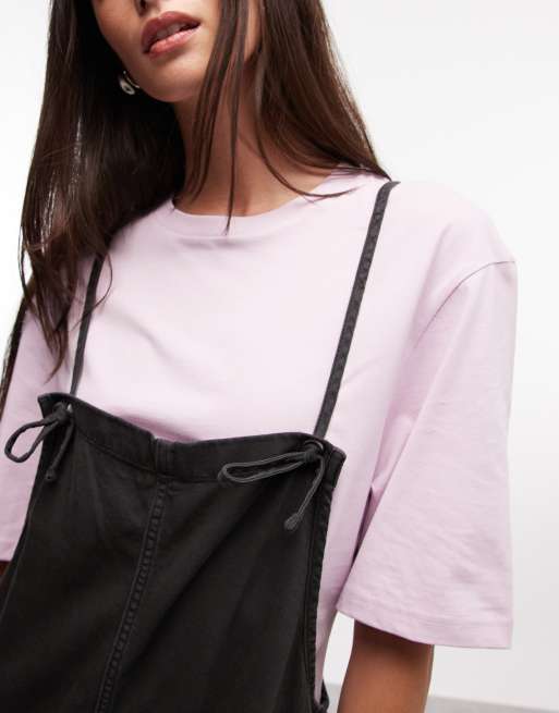 Monki - Ruimvallende jumpsuit van katoen met bandjes in zwart met wassing, 3 van 4