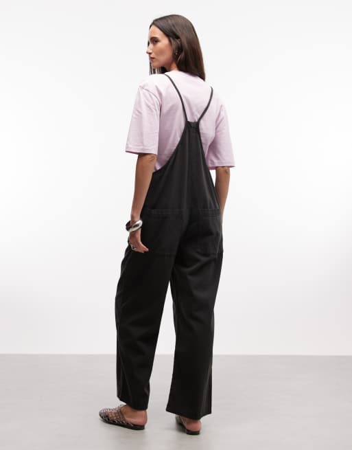 Monki - Ruimvallende jumpsuit van katoen met bandjes in zwart met wassing, 4 van 4
