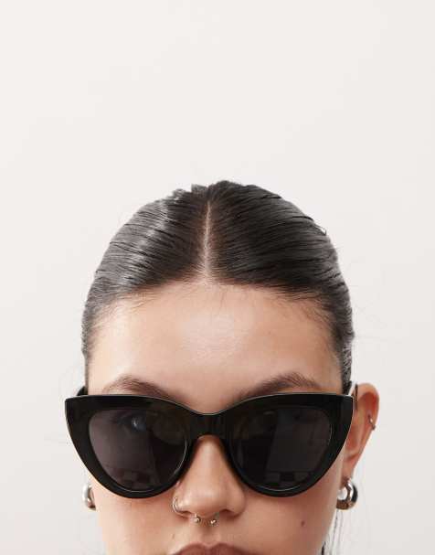 Monki – Runde Oversize-Cat-Eye-Sonnenbrille in Schwarz - view 1