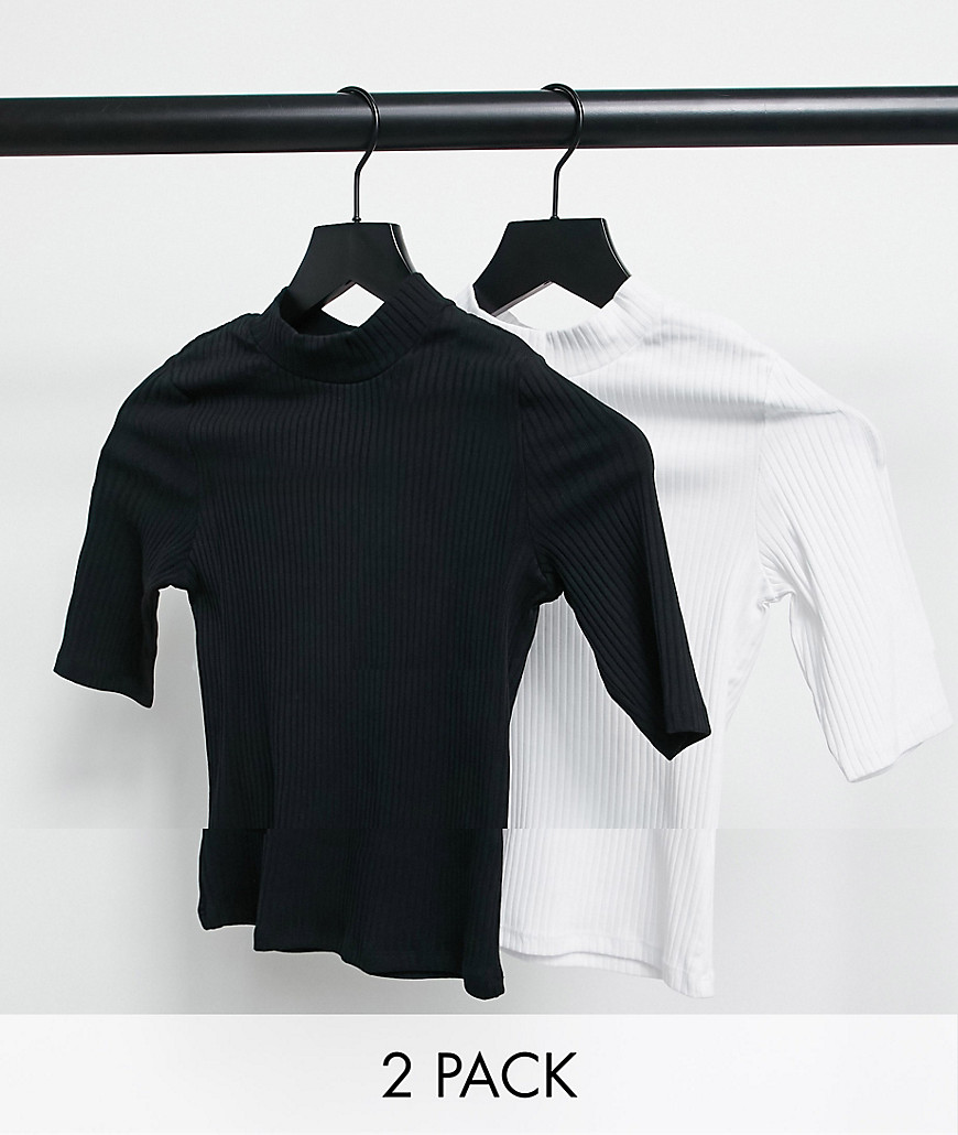 Monki Sabrina organic cotton 2 pack short sleeve t-shirt in black and white-Multi