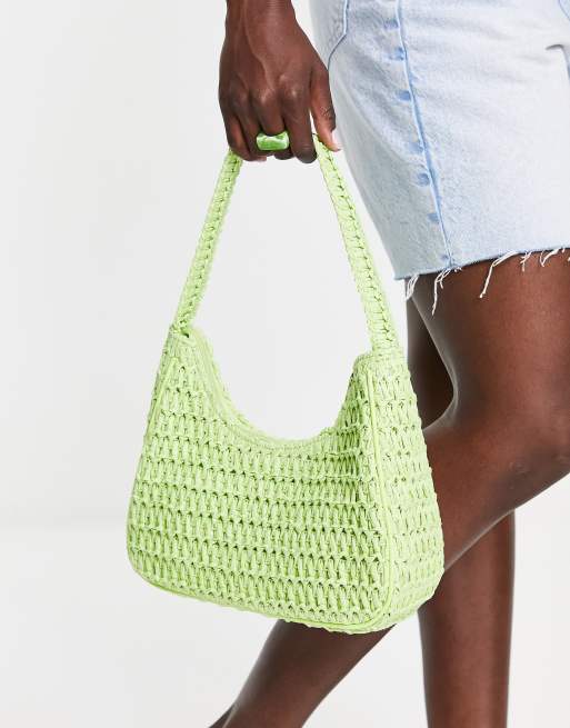 Monki - Sac porté épaule en maille au crochet - Citron vert