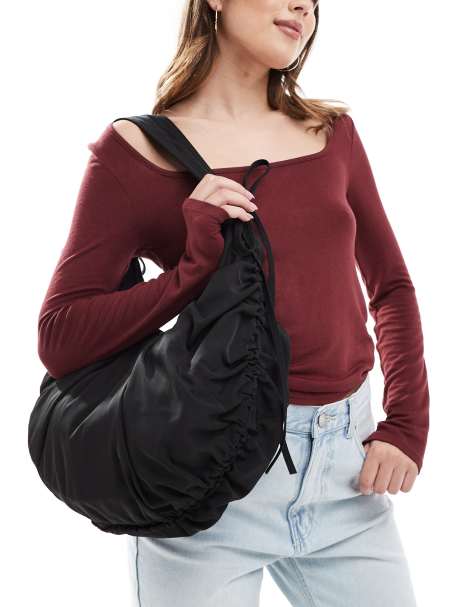 Monki - Sac porté épaule en nylon froncé avec détails noués - Noir - view 1