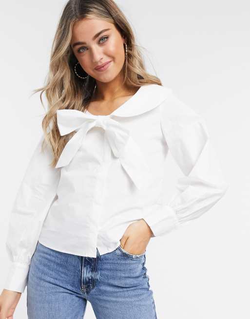 Monki Saga Bluse Mit Schleife Am Kragen In Weiss Asos