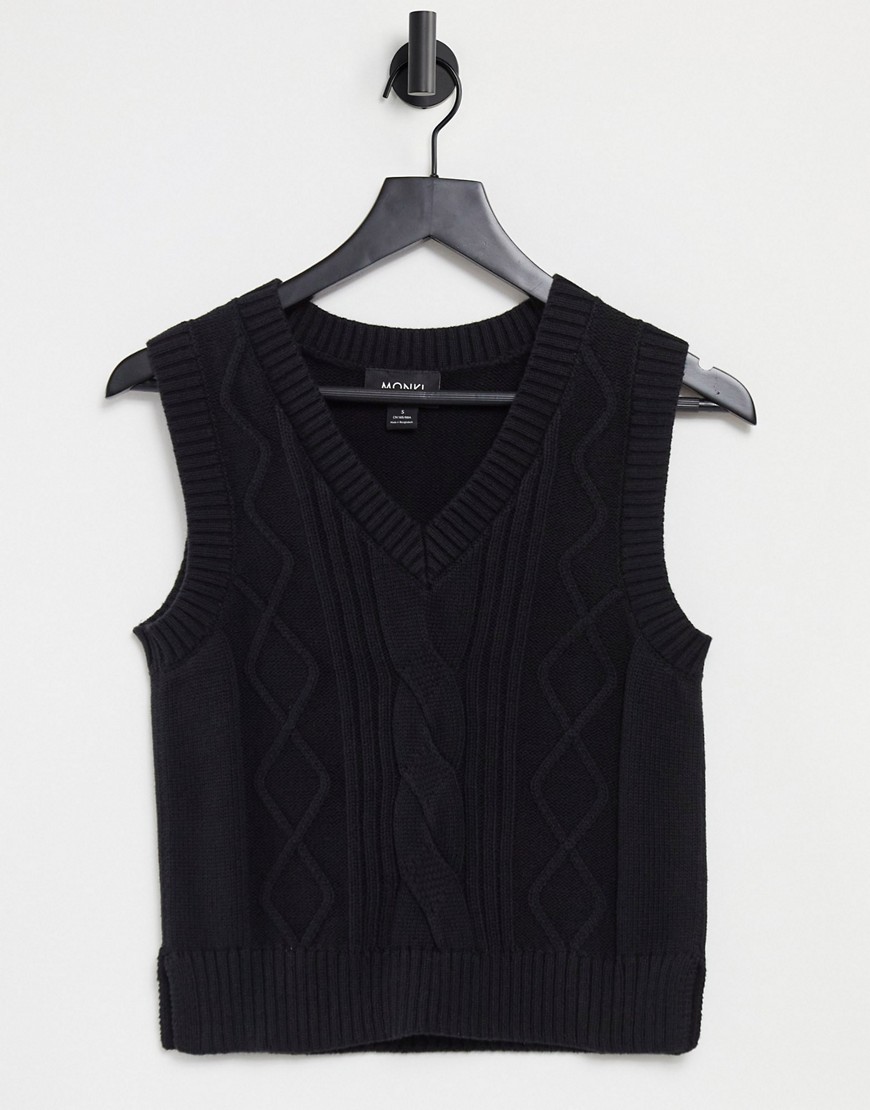 Monki - Salina - Gebreid sweaterhemdje van organisch katoen in zwart
