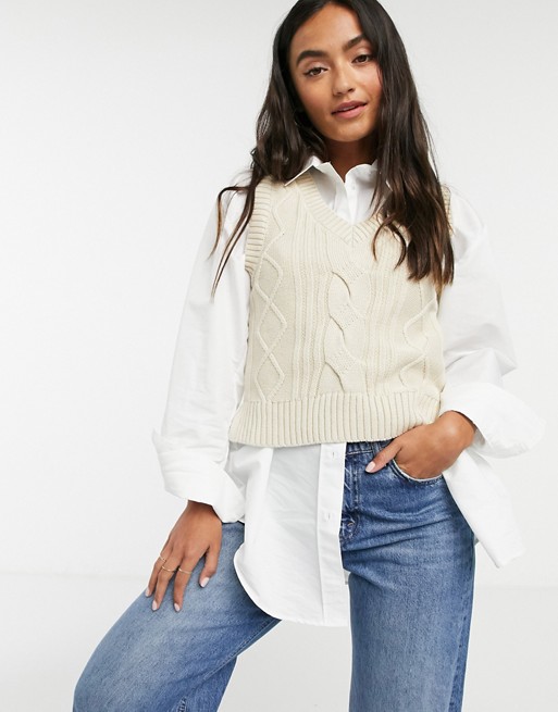 Monki Salina organic cotton knitted sweater vest in cream
