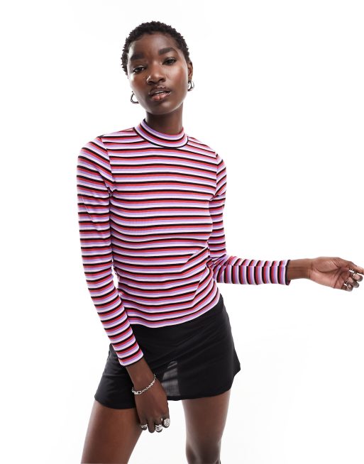 Monki Ribbed Lettuce Hem Long Sleeve Top 2024