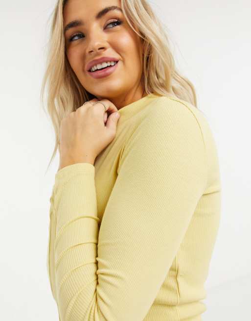 Yellow ribbed sale long sleeve top