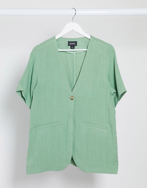 Monki Sammi collarless blazer in green