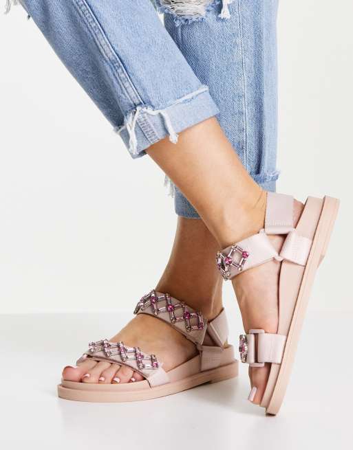 Monki – Sandar – Różowe zdobione koralikami sandały typu dad – PINK, 4 z 4
