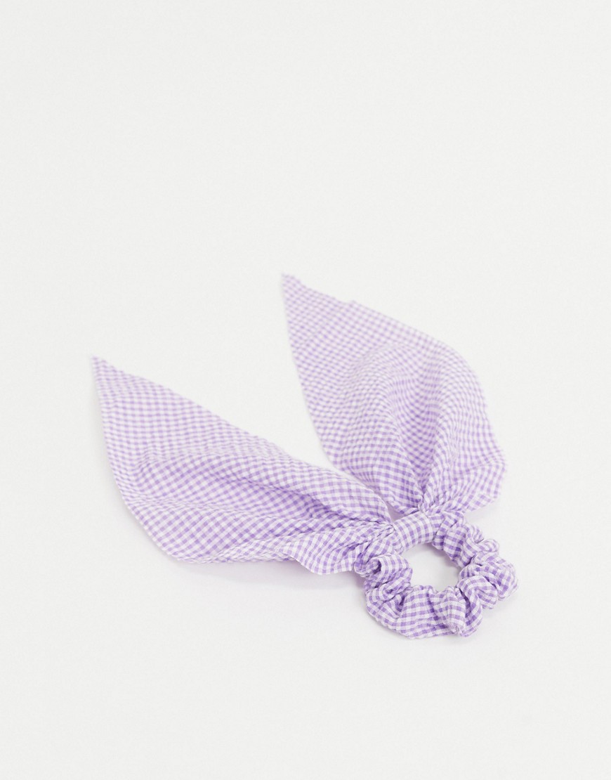 Monki Sandra gingham scrunchie in lilac-Purple