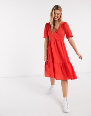 red flutter sleeve dress