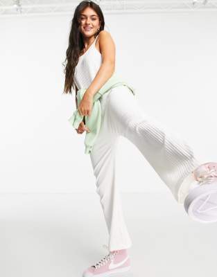 Shop Monki Sara ribbed jersey cami jumpsuit in off white Online – Trendy & Affordable Fashion