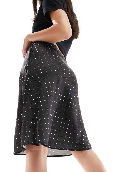Monki satin a-line midi skirt with front bow detail in black