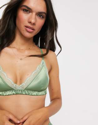 satin green bralette