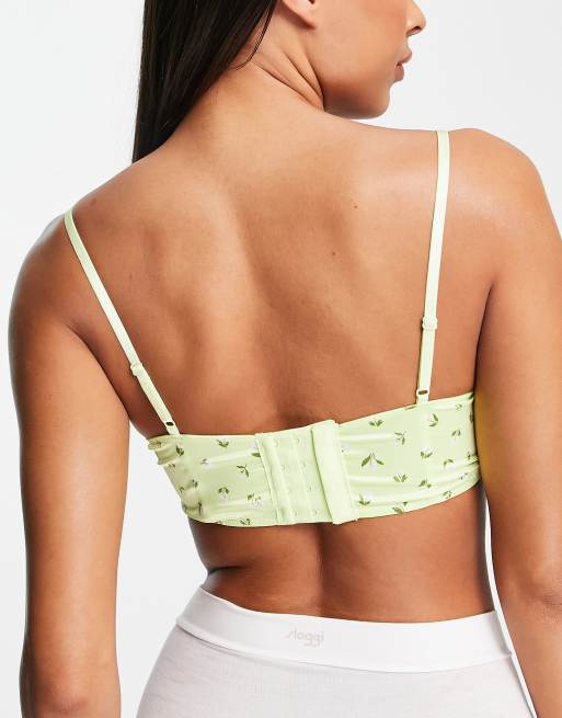 Monki satin floral print bustier in green - LGREEN