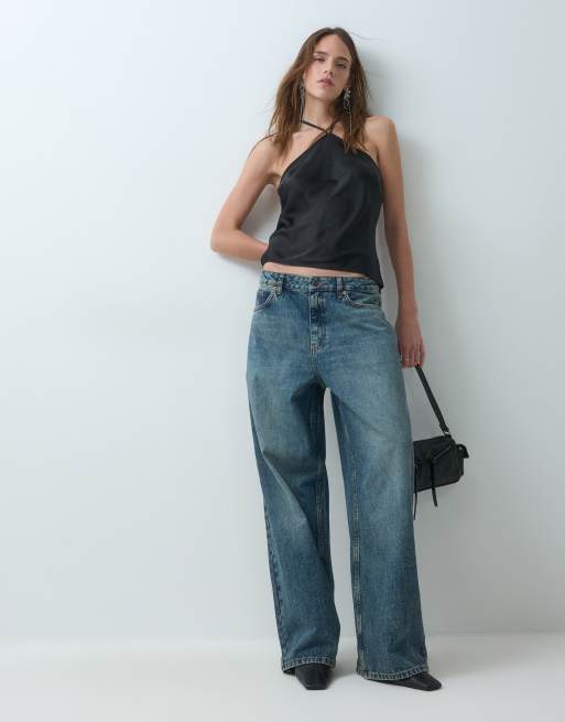Monki Satin-Haltertop in Schwarz, 2 von 4