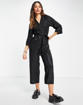 Monki satin jumpsuit in black