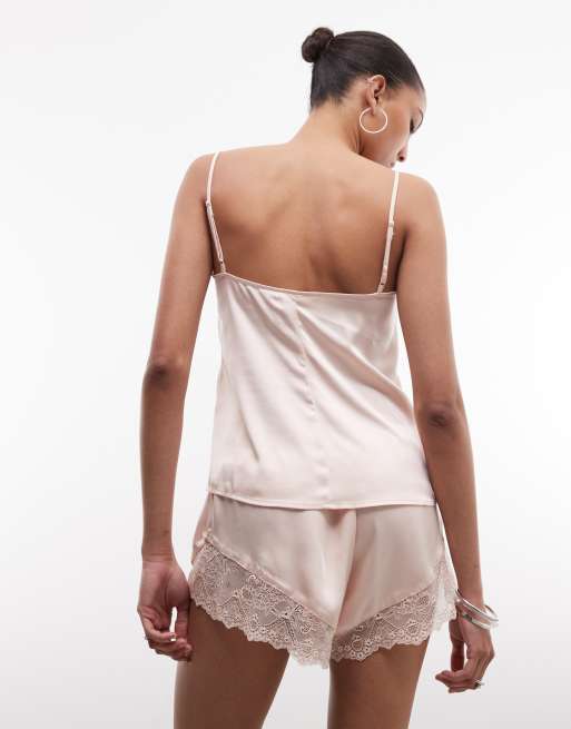 Monki satin lace shorts in peach, 5 of 5