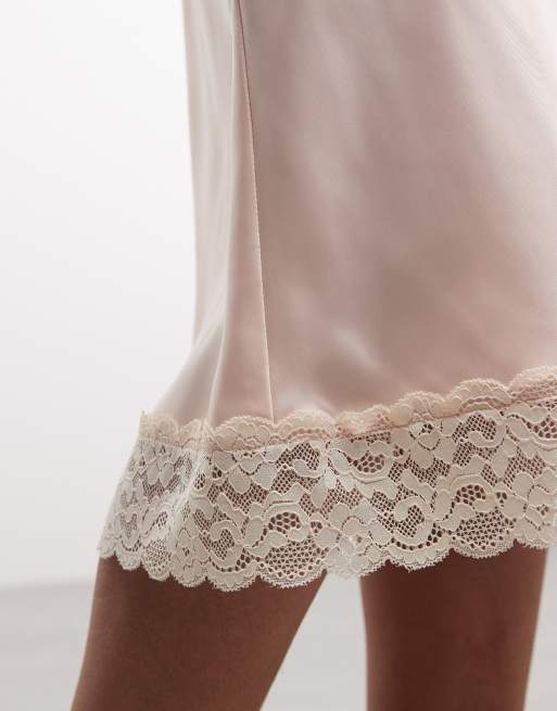 Monki satin look lace midi skirt in dusty pink, 2 of 5