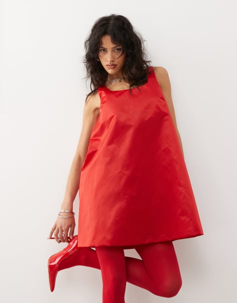 Monki satin look pinafore mini dress in red - view 1