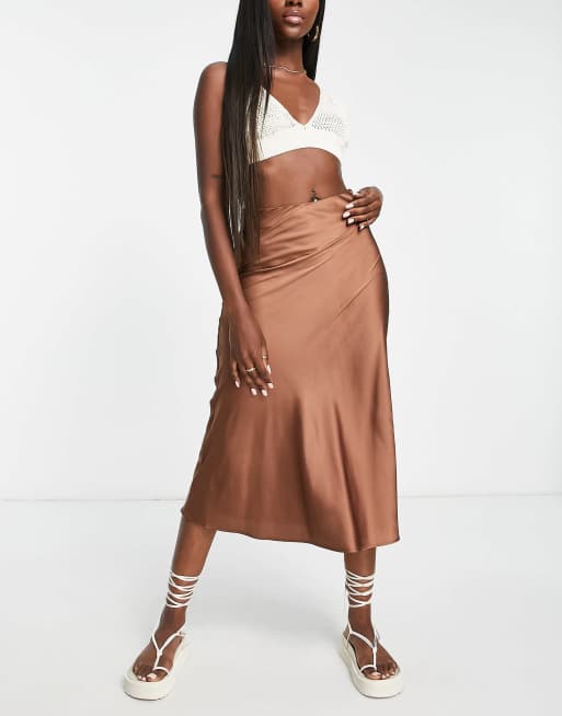 Monki satin maxi skirt in plum