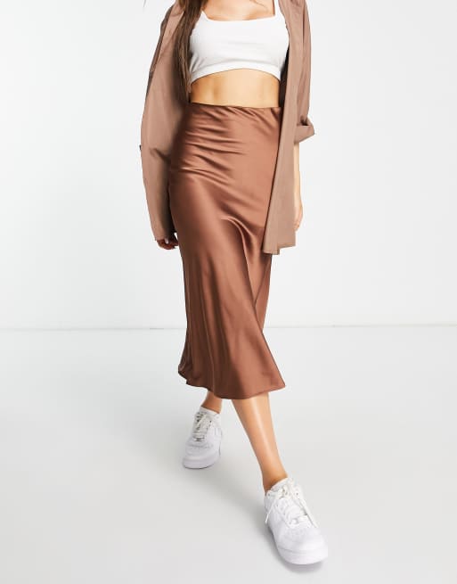 Brown skirt outlet satin