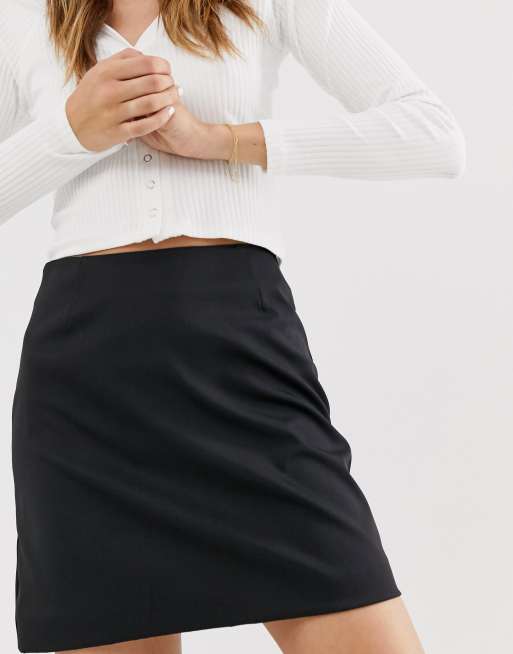 Black satin cheap mini skirt