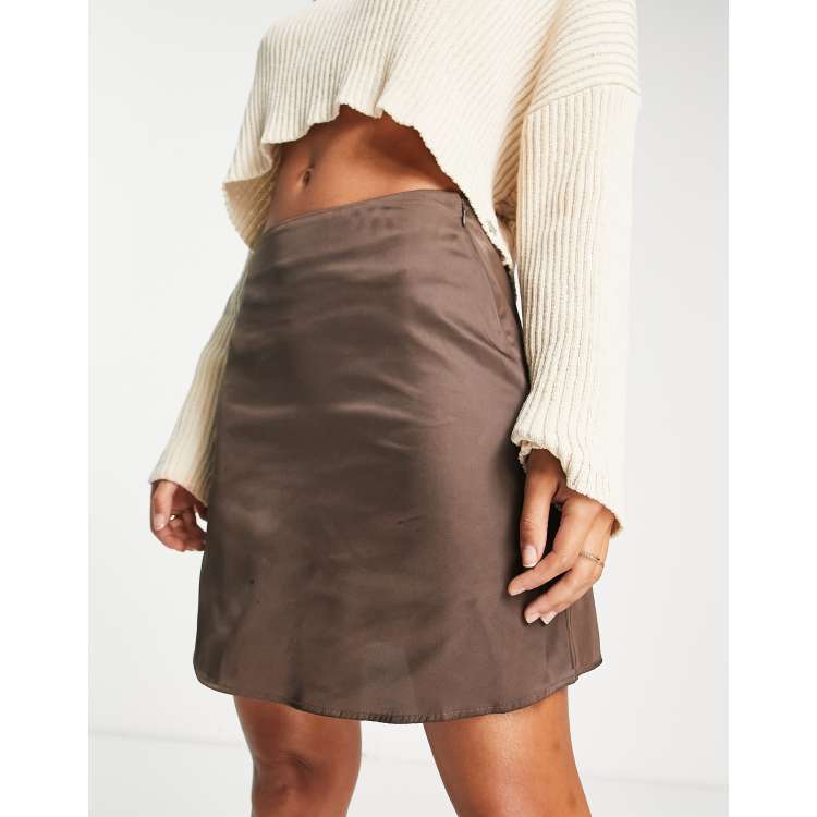 Monki satin mini skirt in brown | ASOS