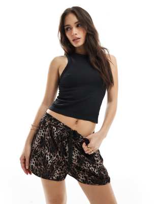 satin shorts in leopard print - exclusive to ASOS-Brown