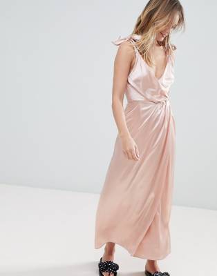 pink maxi satin dress