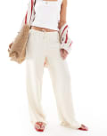 [Monki] Monki satin wide leg pull on pants in beige-Neutral L Beige
