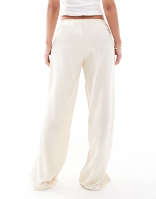 Shop Monki Satin Wide Leg Pull On Pants In Neutral