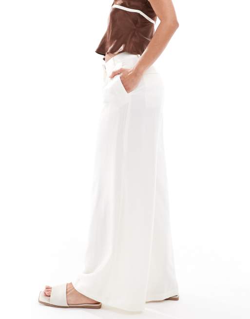 Monki satin wide leg tailored pants in oyster white, 3 of 5