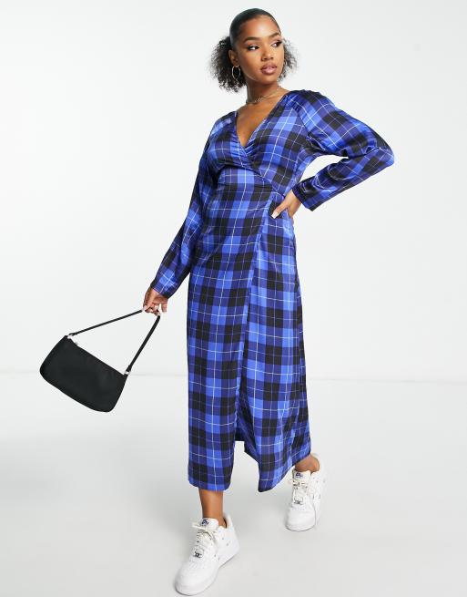 Blue check shop dress zara