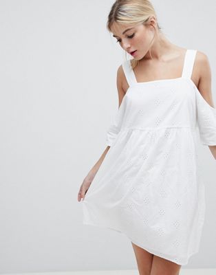 Monki - Schouderloze aangerimpelde jurk-Wit