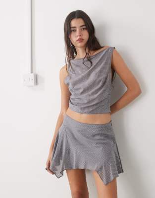Monki - Schwingender Minirock in Grau mit Strassbesatz, Kombiteil