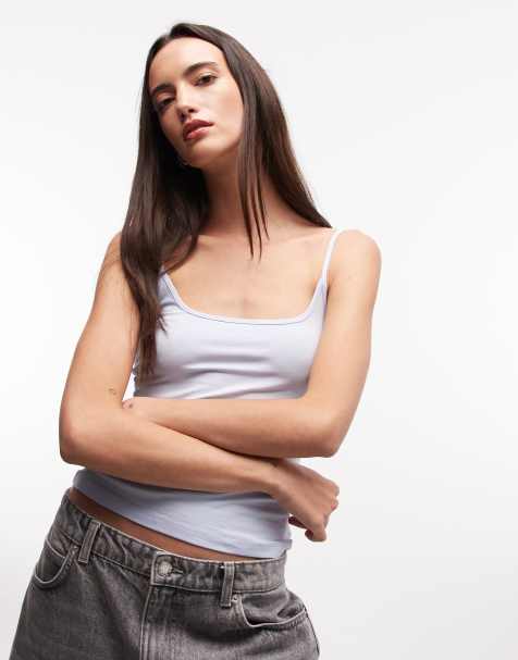 Monki scoop neck and back tank top in light blue - view 1