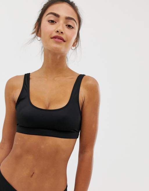 Monki scoop neck bikini top in black